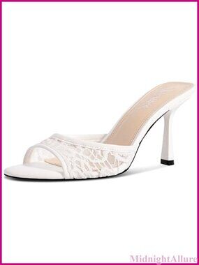 Kitten Heels Open Toe Mules Slip On Lace Heeled Sandals Summer Dress Shoes